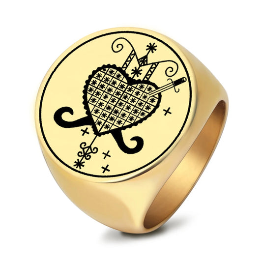 Erzulie Dantor Veve Ring – Stainless Steel Vodou Protection & Power Talisman