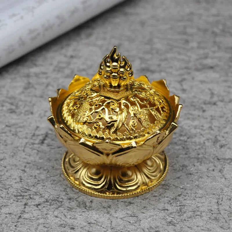 Lotus Flower Brass Incense Burner – Mini Zen Censer for Meditation, Prayer & Home Decor