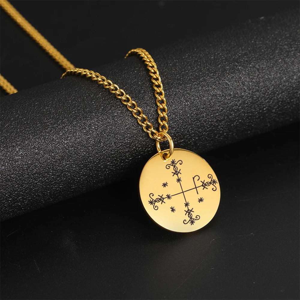 Vodou Veve Pendant Necklace Collection – Stainless Steel Amulets of the Loa (Agwe, Ezili Dantor, Ogoun, Gran Bwa, Papa Legba)