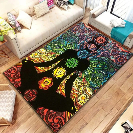 Awakened Energy Portal Rug – 7 Chakra Mandala Tapestry for Sacred Living Spaces