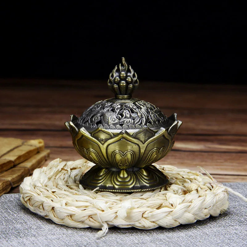 ERMAKOVA Lotus Incense Burner – Ornate Metal Censer for Meditation, Zen Decor & Spiritual Rituals