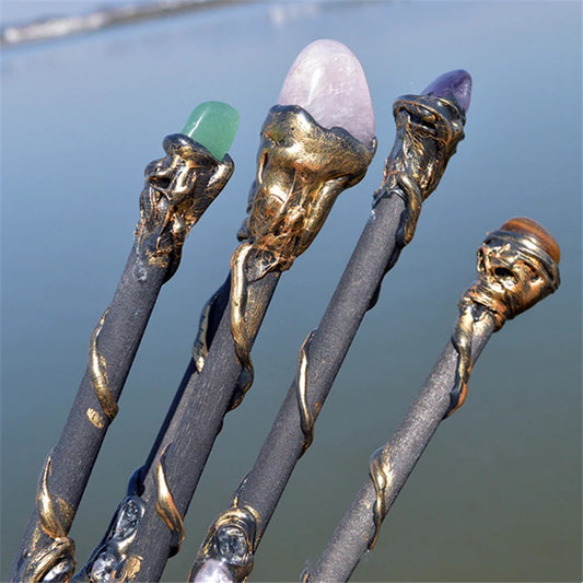 Handmade Crystal Wands – Natural Wood with Amethyst & Gemstones | Ritual, Altar, and Spell Tools