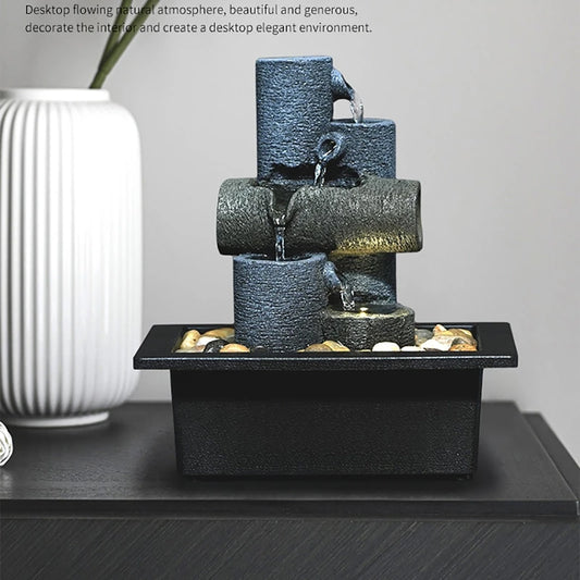 Tranquil Stacks – LED Zen Fountain with Resin Rock Towers & Warm Light