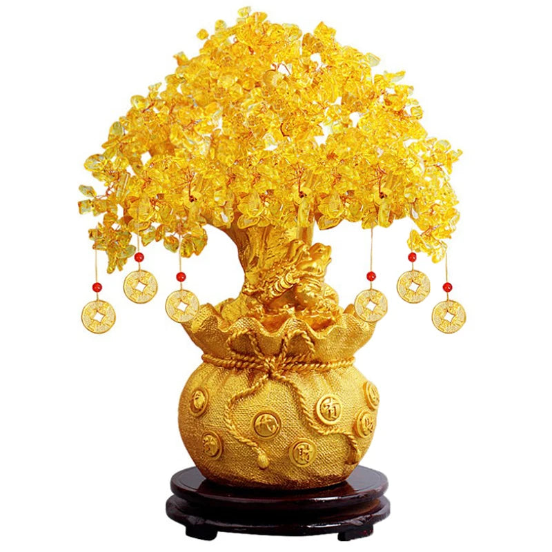 Golden Feng Shui Crystal Wealth Tree – Prosperity & Abundance Bonsai Ornament