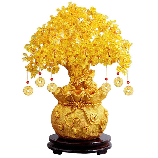 Golden Feng Shui Crystal Wealth Tree – Prosperity & Abundance Bonsai Ornament