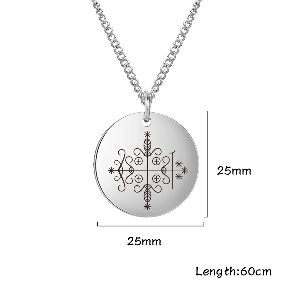 Vodou Veve Pendant Necklace Collection – Stainless Steel Amulets of the Loa (Agwe, Ezili Dantor, Ogoun, Gran Bwa, Papa Legba)