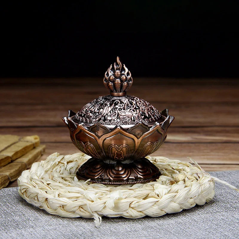 ERMAKOVA Lotus Incense Burner – Ornate Metal Censer for Meditation, Zen Decor & Spiritual Rituals
