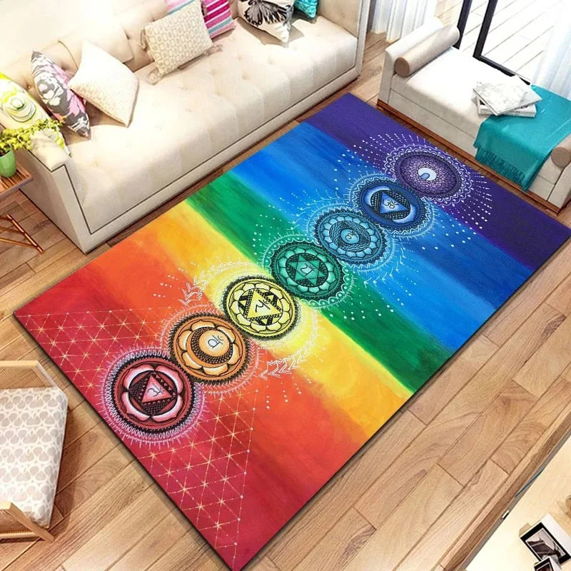 Awakened Energy Portal Rug – 7 Chakra Mandala Tapestry for Sacred Living Spaces