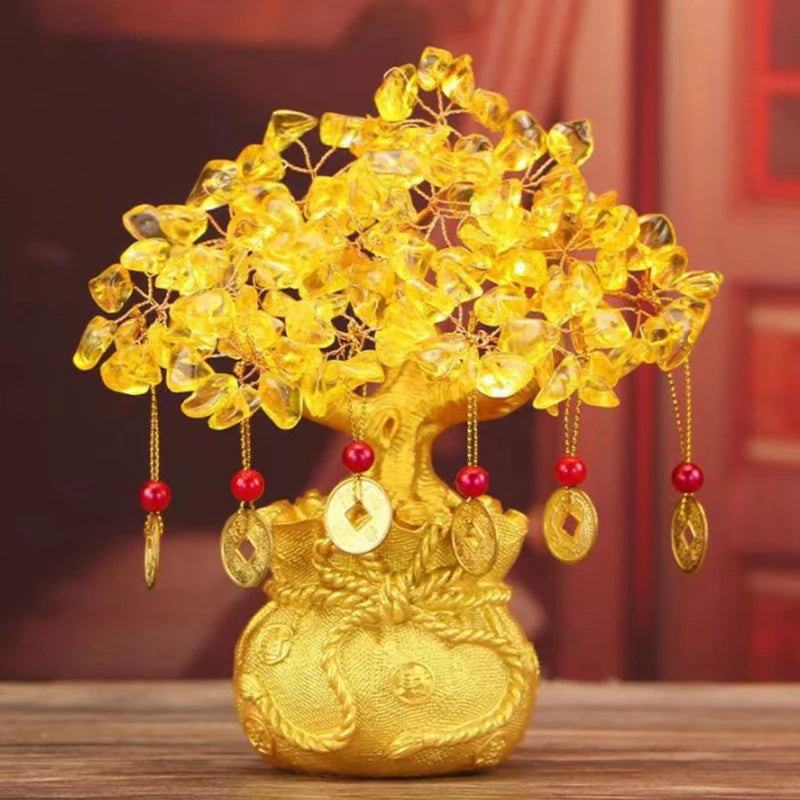 Golden Feng Shui Crystal Wealth Tree – Prosperity & Abundance Bonsai Ornament