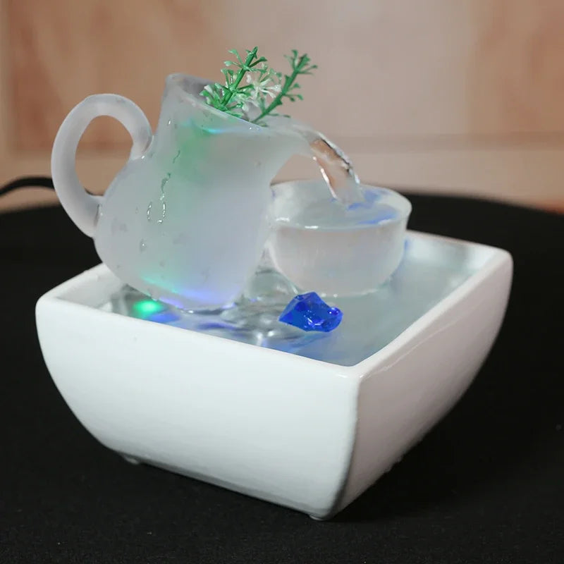 Celestial Pour – Illuminated Ceramic & Glass Mini Zen Fountain